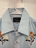 New Men’s Champion Western Blue Floral Long Sleeve Pearl Snap 16 Large AA-47