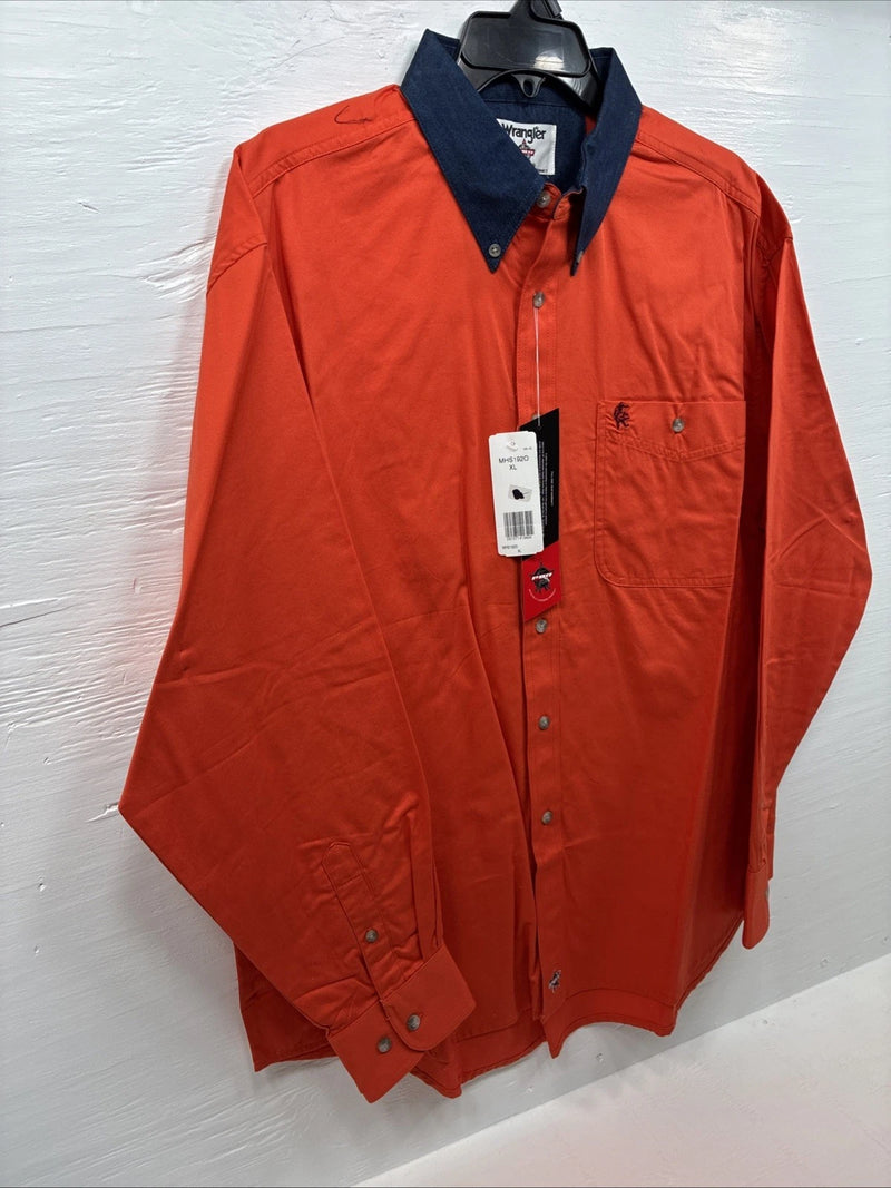 New Men’s Wrangler PBR Orange Long Sleeve Button Up XL J-27