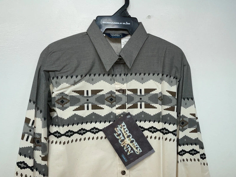 New Men’s Grey Aztec Panhandle Slim Long Sleeve Button Up Shirt S #DS3260 3B-94