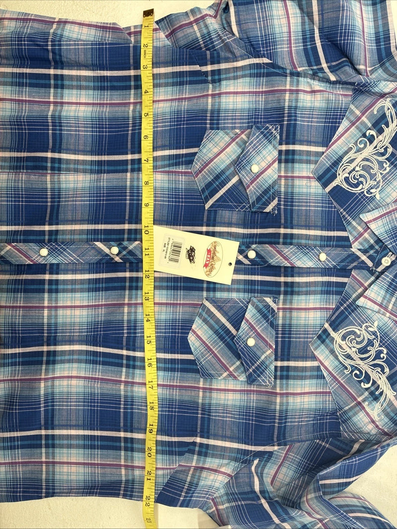 New Women’s Cumberland Blue Purple Plaid Long Sleeve Pearl Snap XL GG-81