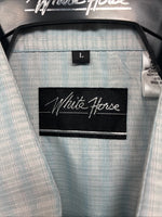 New Men’s White Horse Blue Plaid Short Sleeve Pearl Snap Large CC-46
