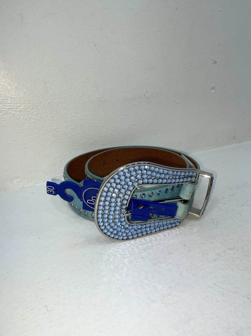 New Blue Genuine Leather 3D Belt Co. Blue Bling 30” Belt #677 Z-58