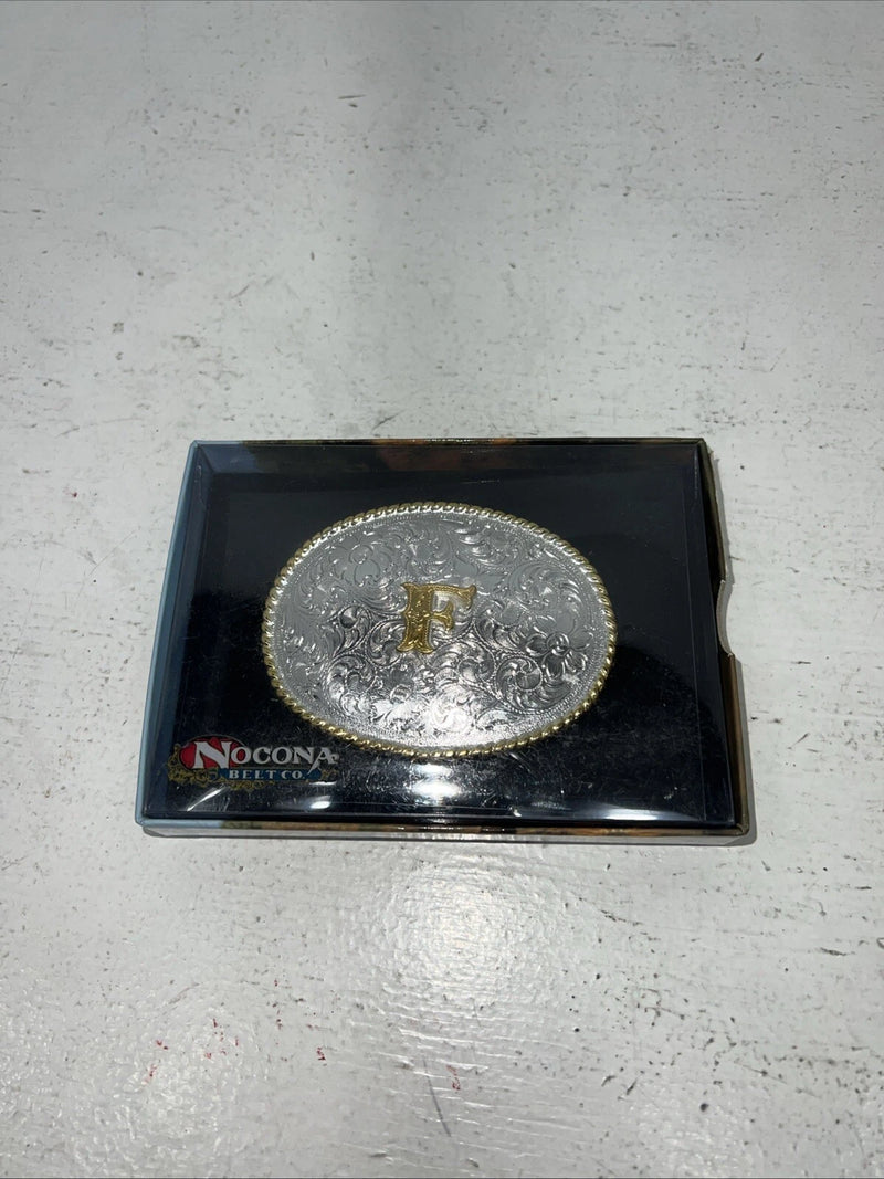 New Women’s Nocona Gold Silver “F” Belt Buckle. 37572-F A-116