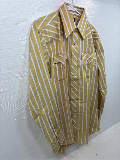 New Men’s Fenton Yellow Stripe Long Sleeve Pearl Snap 16 Large CC-69