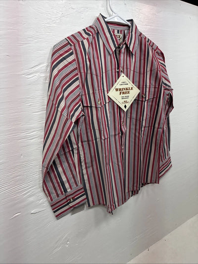 New Kids ELY Classic Red Stripe Long Sleeve Pearl Snap Medium CC-80