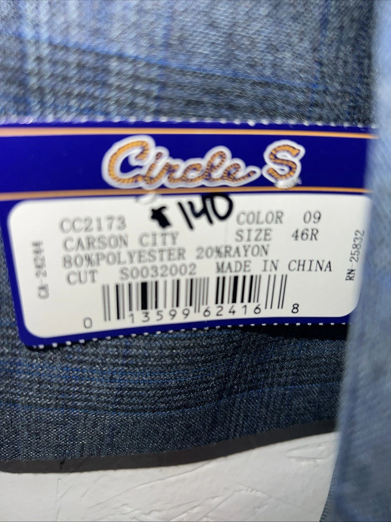 New Men’s Circle S Blue Plaid Suit Jacket 46R #25832 X-606