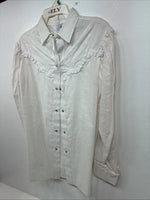 New Women’s Miss Rodeo White Deign Long Sleeve Pearl Snap 15 Large II-50