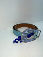 New Blue Genuine Leather 3D  Blue Bling 34” Belt #677 Z-83