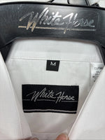 New Men’s White Horse White Simple Long Sleeve Pearl Snap Medium K-42