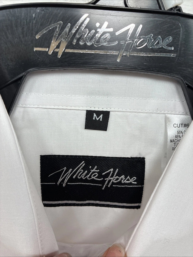 New Men’s White Horse White Simple Long Sleeve Pearl Snap Medium K-42