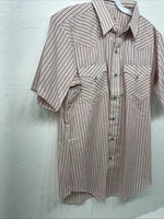 New Men’s Pink Stripped HbarC Ranchwear Short Sleeve Pearl Snap Shirt 16 L S-22