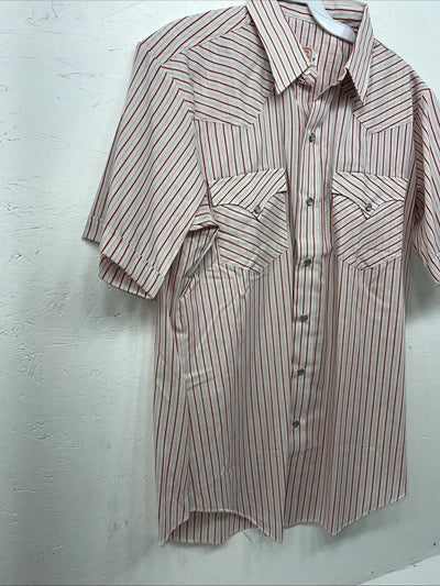 New Men’s Pink Stripped HbarC Ranchwear Short Sleeve Pearl Snap Shirt 16 L S-22