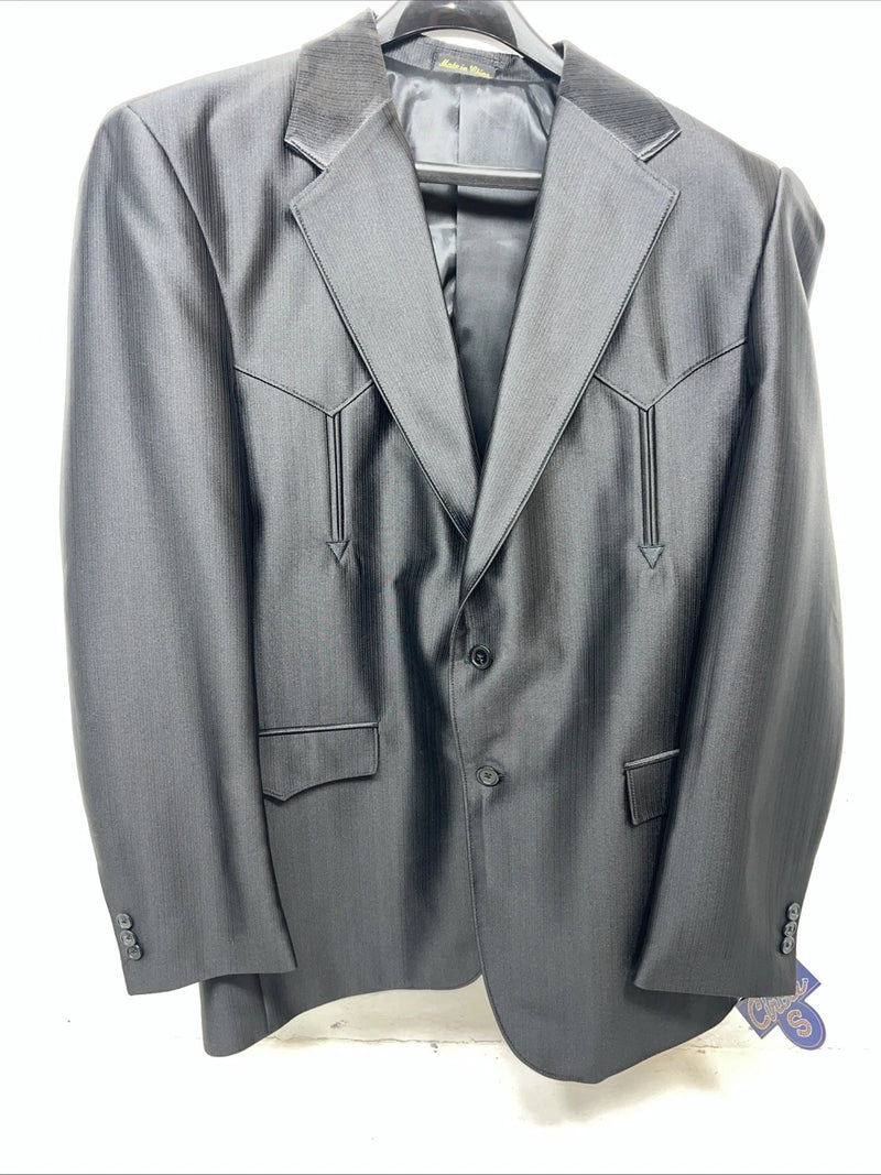 New Men’s Black Circle S Long Suit Coat 46L #CC5091 WW-58