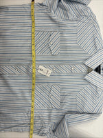 New Women’s White Horse Blue Stripe Long Sleeve Pearl Snap Large GG-74