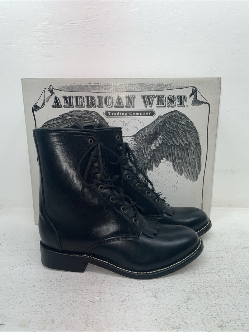 New Men’s Black Lace Up American West Cowboy Boots. 5991 8.5 8 1/2 D. 3-99