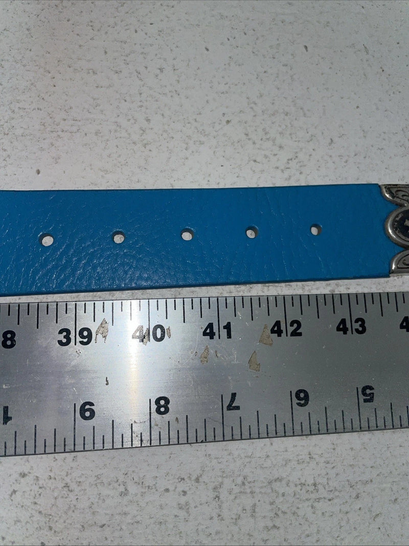 New Blue Genuine Leather Silver Bling XL Belt #N3431617 Z-30