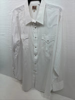 New Men’s ELY Cattleman White Long Sleeve Stripe Pearl Snap 18.5 X 36 2XL F-80