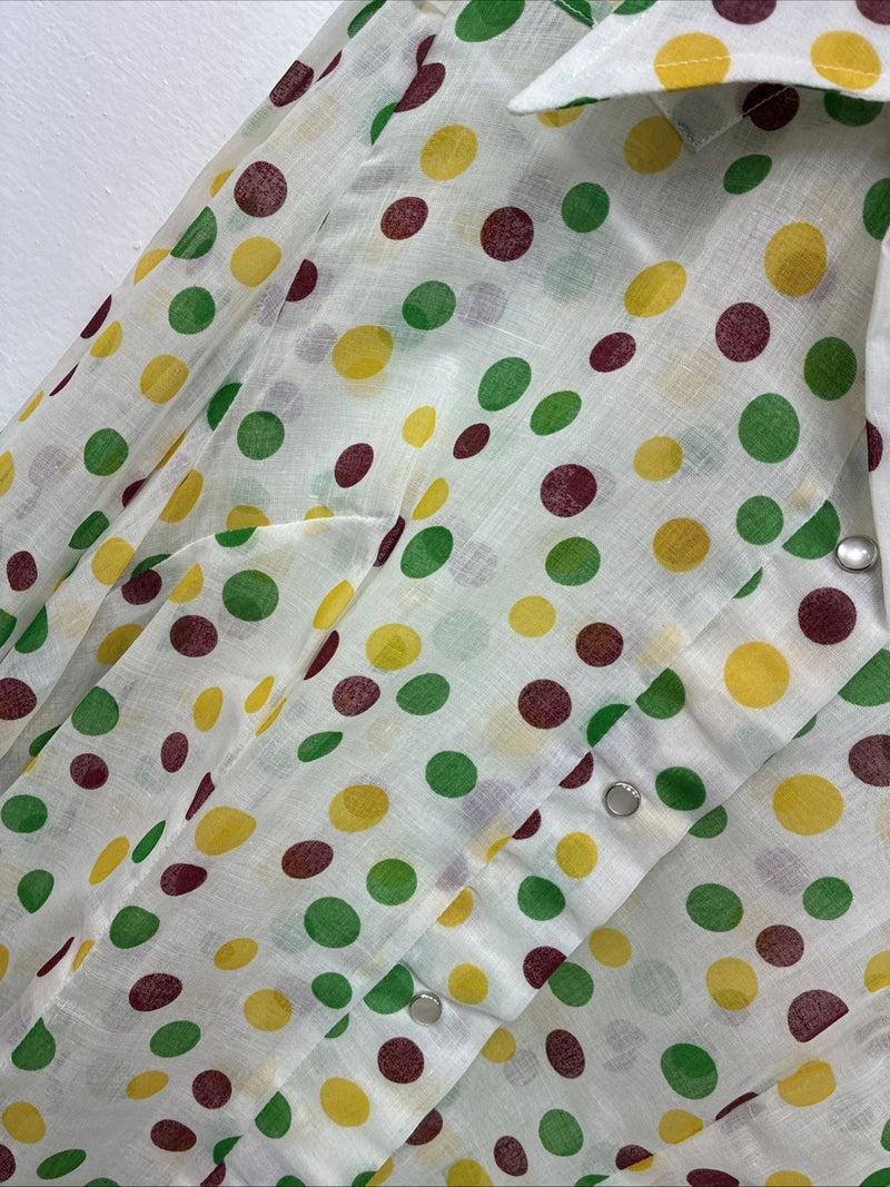 New Women’s H Bar C Polkadot Long Sleeve Pearl Snap Size 38 II-77