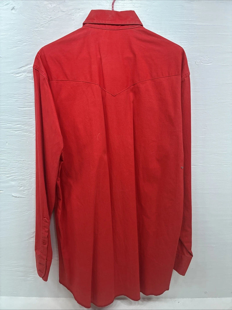 New Mans Wrangler Red Long Sleeve Button Up 16.5 X 34 Large AA-41