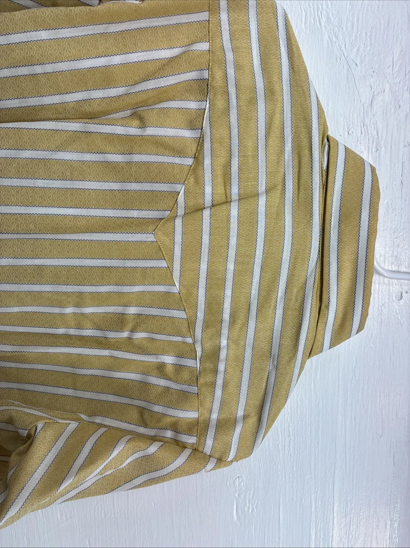New Men’s Fenton Yellow White Strip Long Sleeve Pearl Snap Medium J-54