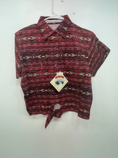 New Women’s Red Aztec Cumberland Outfitters Short Sleeve Button Up Shirt 3B-103