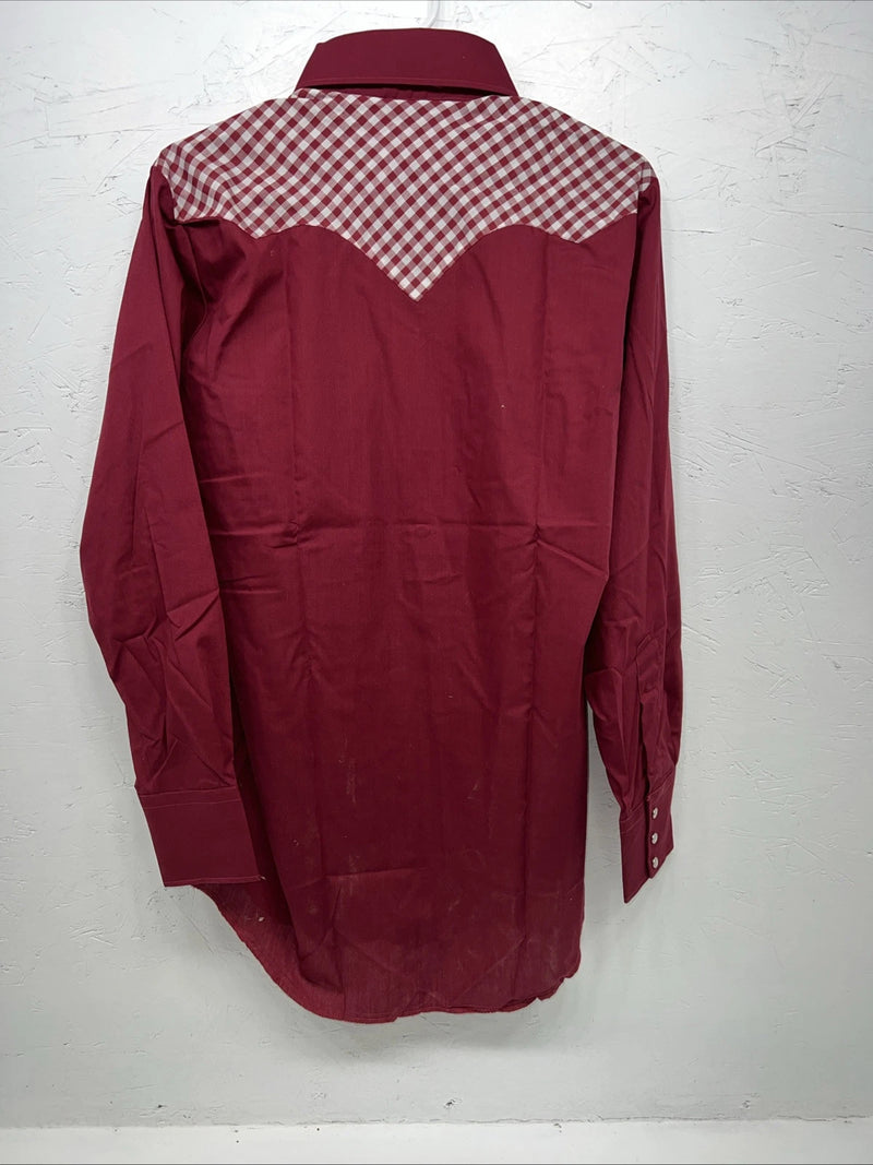 New Men’s Karman Western Wear Red Long Sleeve Pearl Snap 15 X 33 Medium A-187