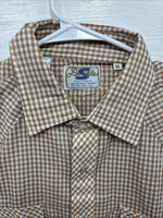 New Men’s Circle S Brown White Checkered Long Sleeve Pearl Snap XL R-14