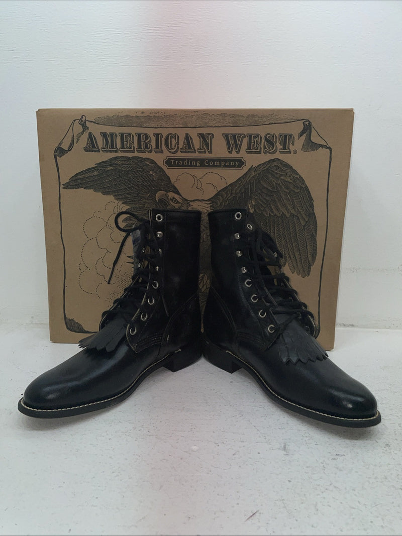 New Men’s Black Lace Up American West Cowboy Boots. 5991 9 D. 4-28