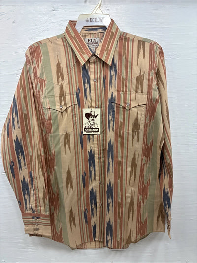 New Men’s ELY Cattleman Multicolor Camo Long Sleeve Pearl Snap 16 Large T-55