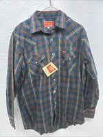 New Men’s ELY Plains Green Plaid Long Sleeve Pearl Snap 16.5 X 34 Large AA-43