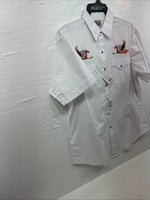 New Men’s ELY Cattleman White Eagle Flag Short Sleeve Pearl Snap Large Q-45
