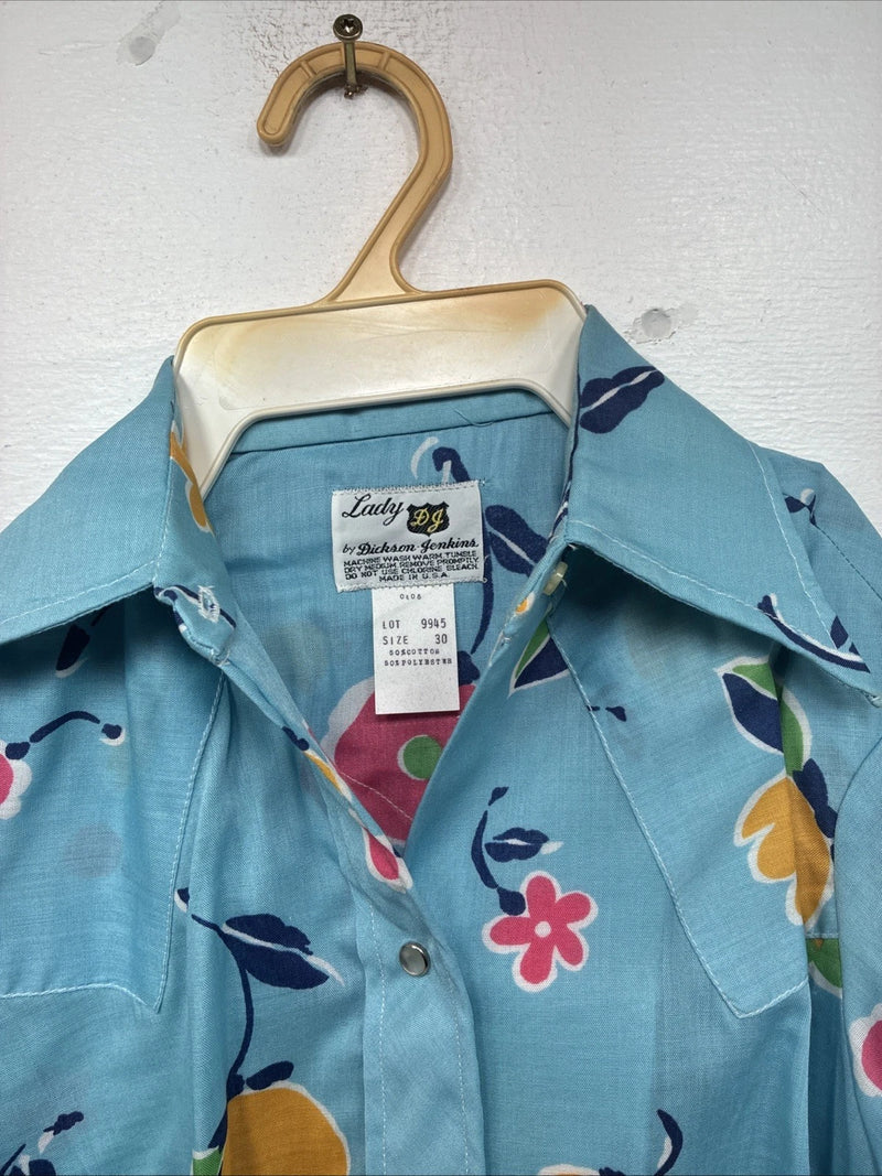 New Women’s Dickson Jenkins Blue Floral Long Sleeve Pearl Snap Size 30 KK-92