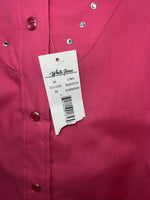 New Women’s Pink White Horse Long Sleeve Button Up Shirt M #211-1426 3B-79
