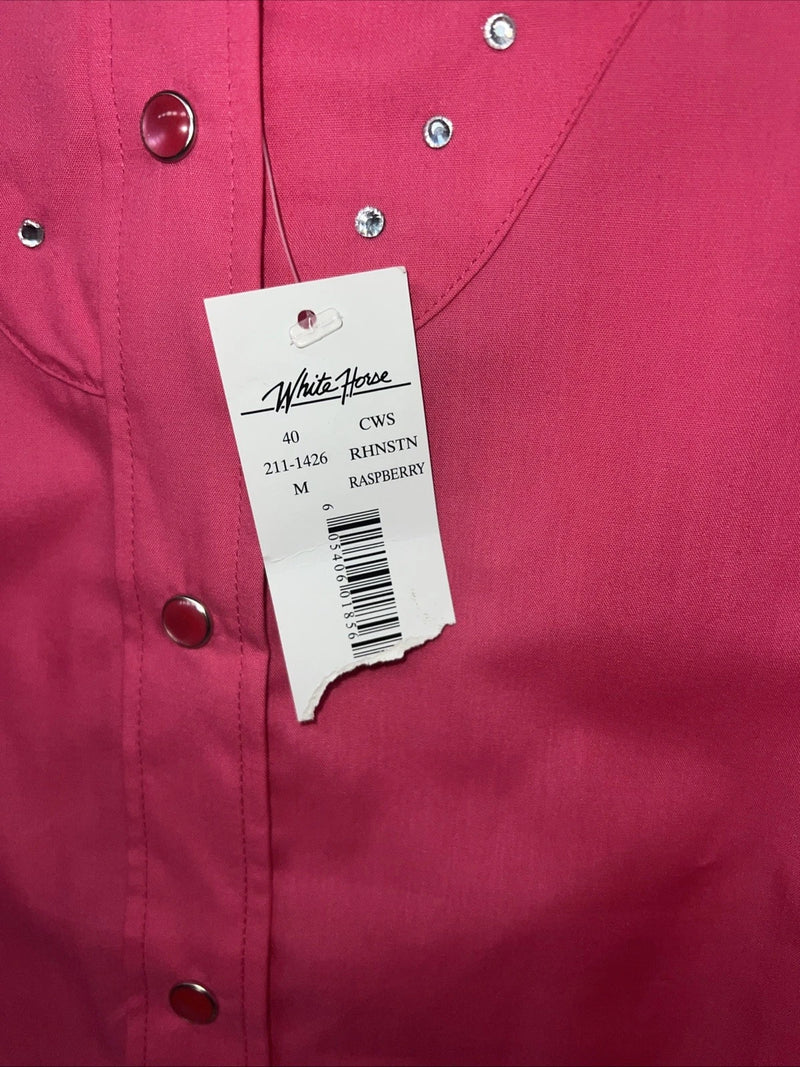 New Women’s Pink White Horse Long Sleeve Button Up Shirt M #211-1426 3B-79