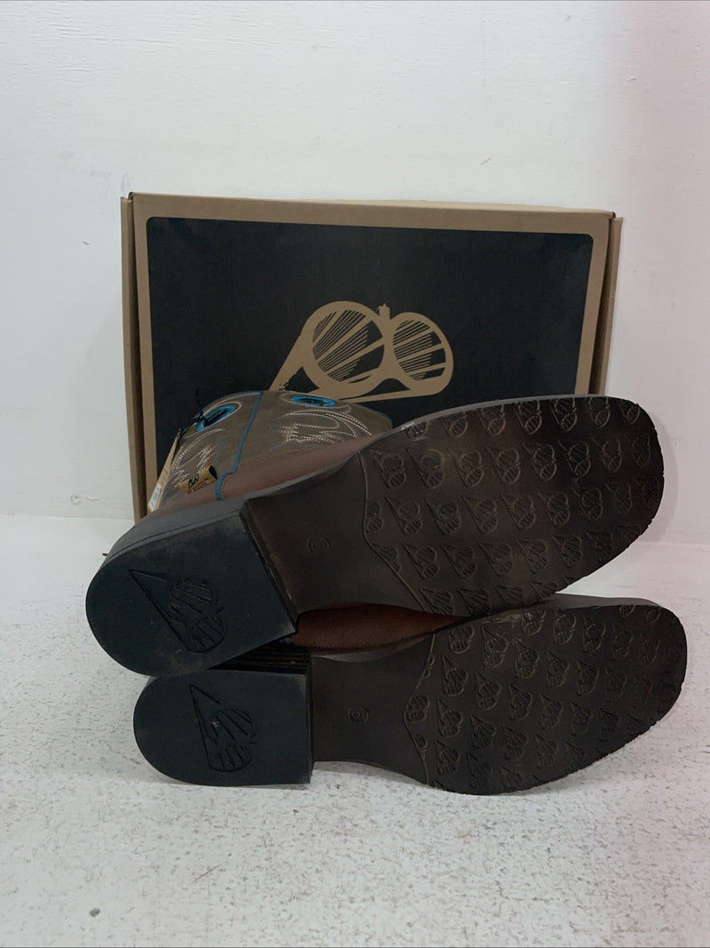 New Youth Brown DBL Barrel Cowboy Boots. 4476232 5. 2-94