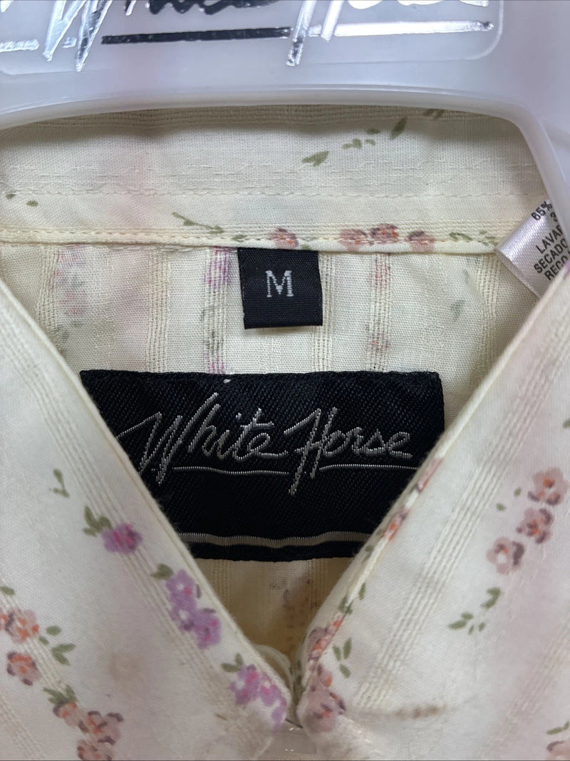 New Kids White Horse Yellow Floral Long Sleeve Pearl Snap Medium CC-110