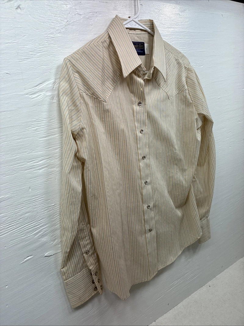 New Women’s Panhandle Slim Tan Stripe Long Sleeve Pearl Snap 16 XL DD-13 