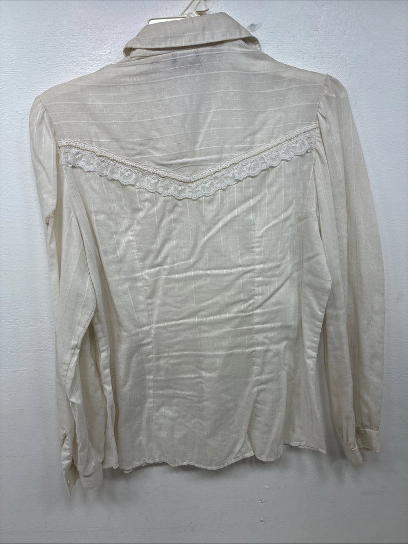 New Women’s Stage West White Pearl Long Sleeve Button Up Size Medium YY-75