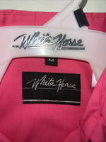 New Women’s Pink White Horse Long Sleeve Button Up Shirt M #211-1426 3B-79