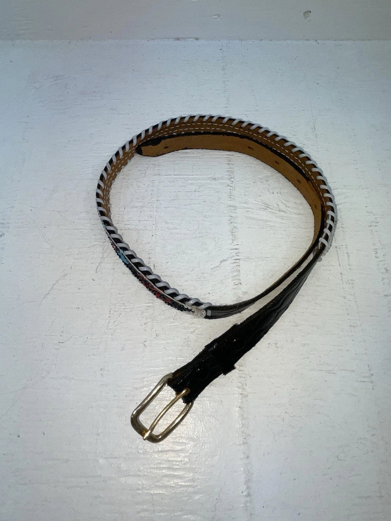 New Black Genuine Leather Beaded 28” Belt NN-34