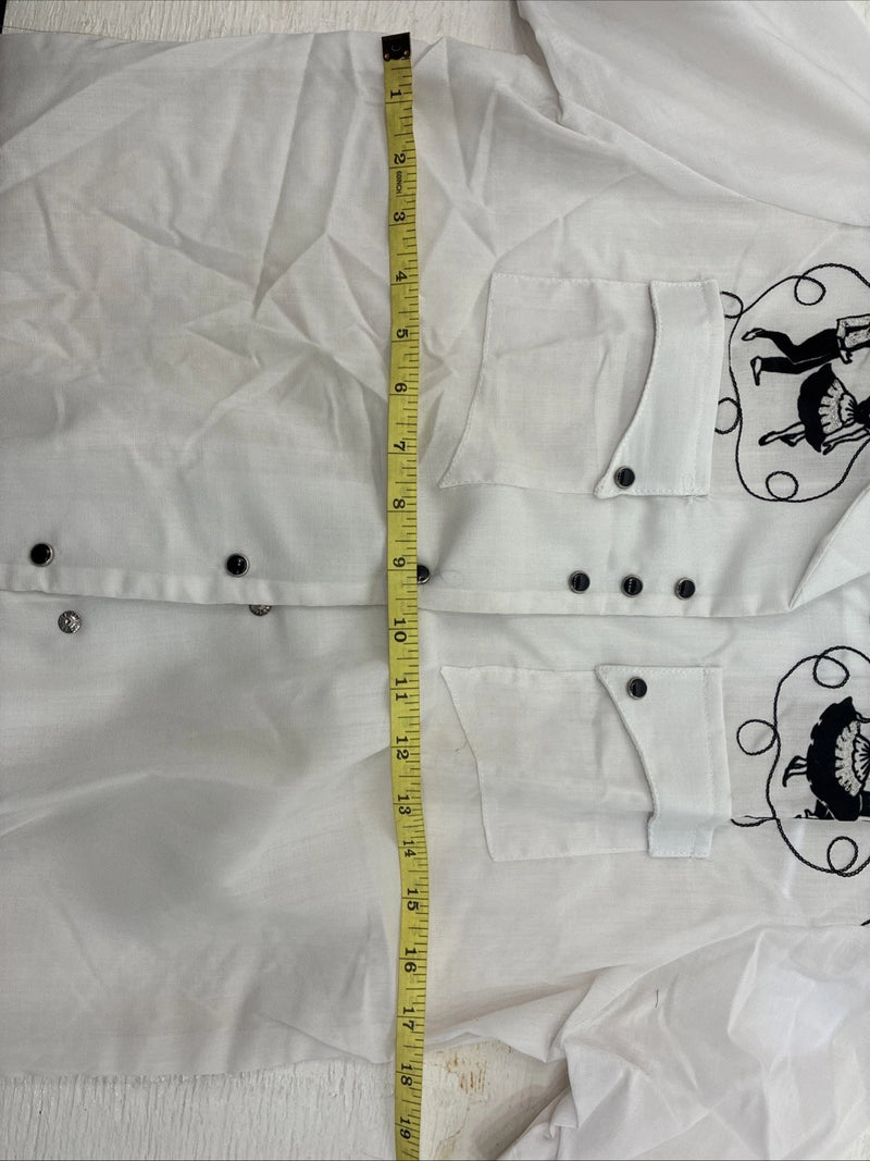 New Kids Rockmount White Black Design Short Sleeve Pearl Snap Size 34 CC-104