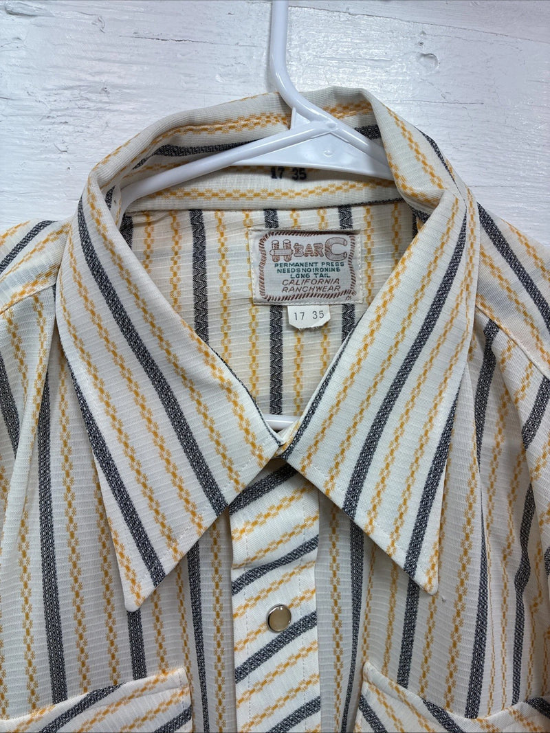 New Men’s H Bar C Yellow Black Stripe Long Sleeve Pearl Snap 17 XL O-29