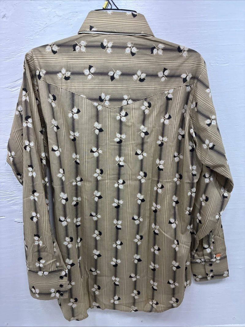New Men’s ELY Plains Multicolor Leaf Design Long Sleeve Pearl Snap 16 Large Q-56