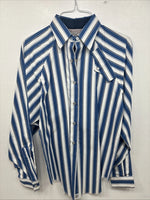 New Women’s H Bar C Blue White Stripe Long Sleeve Pearl Snap Size 30 KK-48