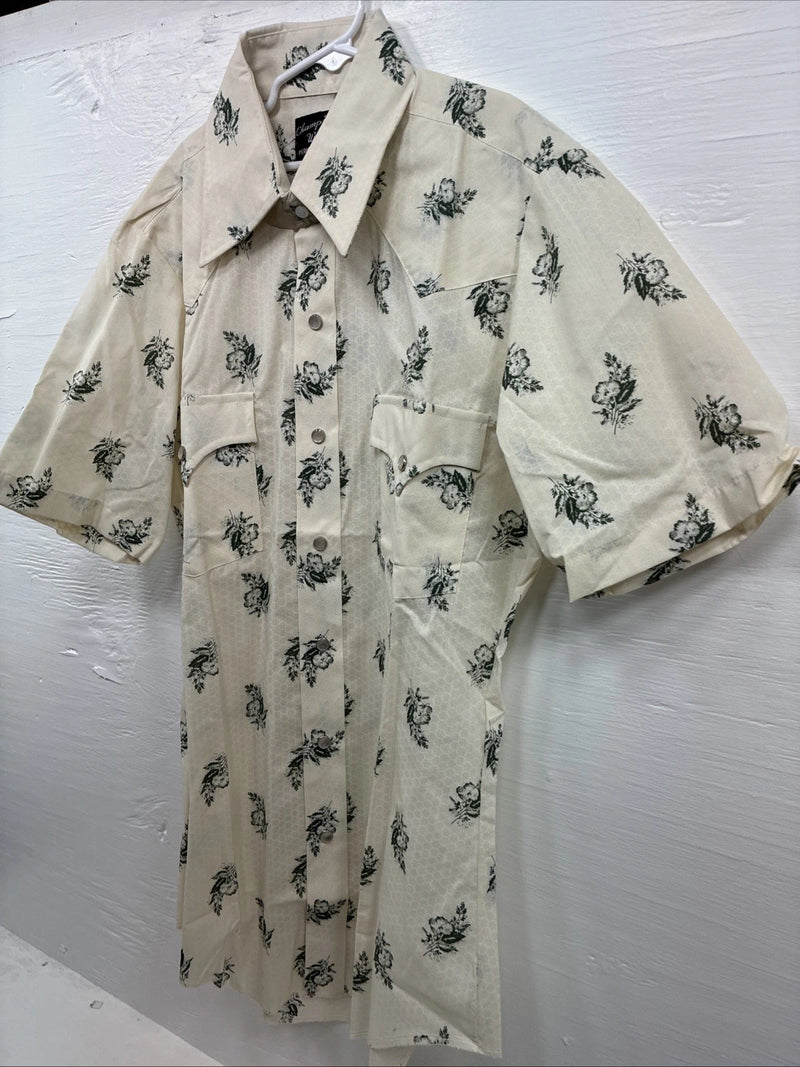 New Men’s Champion Western Yellow Floral Short Sleeve Pearl Snap Small J-74