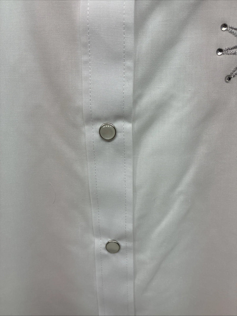 New Women’s White Horse White Gem Long Sleeve Pearl Snap XL II-29