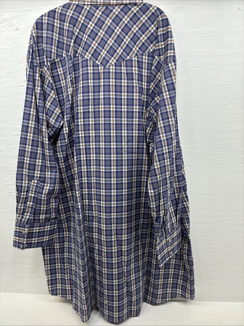 New Men’s Mesquite Blue Flannel Long Sleeve Pearl Snap 20 X 36 4XL  H-62