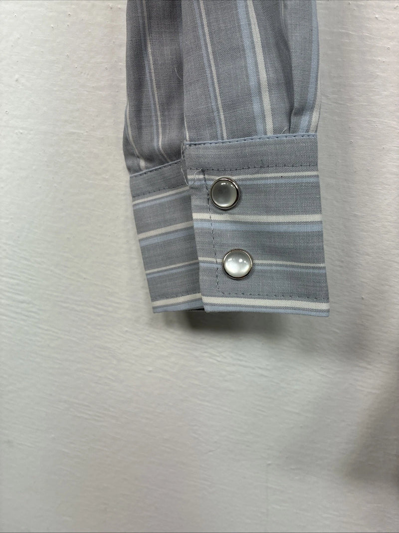 New Kids ELY Cattleman Blue Stripe Long Sleeve Pearl Snap Size 4 YY-62