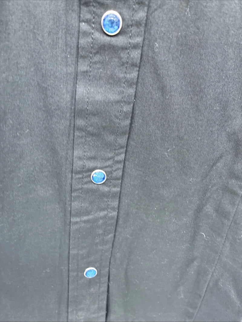 New Women’s Cumberland Black Blue Design Long Sleeve Pearl Snap 3XL II-3