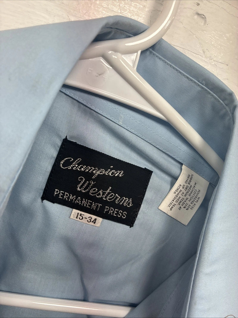 New Men’s Champion Western Blue Embroidered Long Sleeve Pearl Snap Medium K-81
